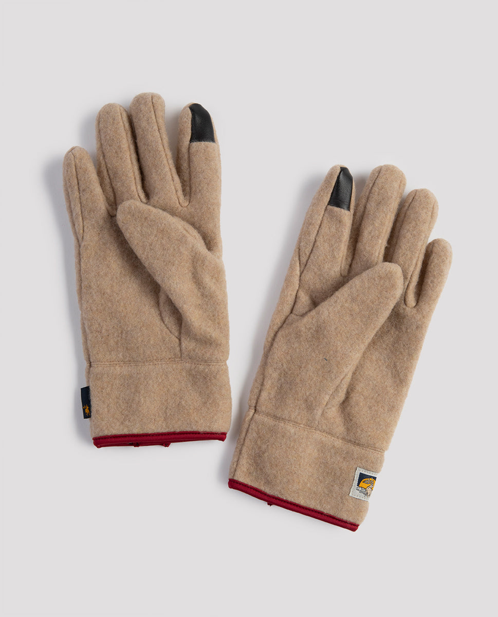 Recycled wool fleecy gloves camel - Elmer