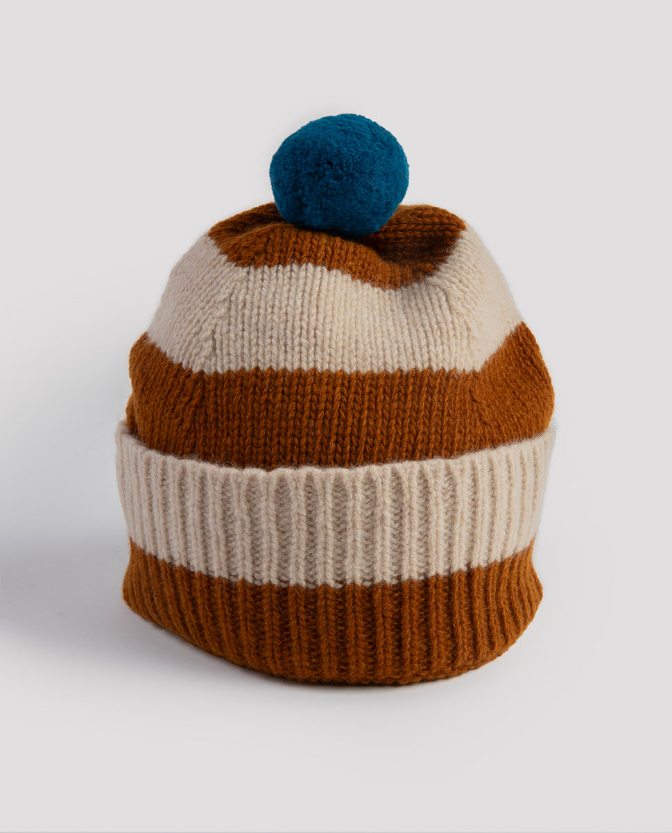 Pompom hat stripes cumin/oatmeal - Jo Gordon